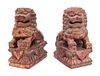 A Pair of Chinese Red and Gold Painted Carved Wood Foo Lions Height 10 1/4 inches.
