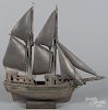 Carved and painted ship model, early 20th c., 16 1/2'' h., 17'' w.
