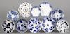 Twelve assorted blue and white porcelain plates, to include flow blue, stick spatter, etc.