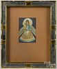 M. Werten block print, housed in a giltwood and eglomise frame, together with a framed ivory fan.