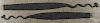 Pair of wrought iron strap hinges, late 18th c., with snake-form terminals, 31'' l. and 33'' l.