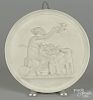 Eneret bisque plaque with a relief classical scene, 11 3/8'' dia.