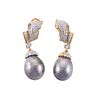 18k Gold Diamond Baroque Pearl Day Night Earrings