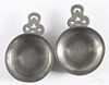 Pair of New England pewter porringer tasters, 19th c., stamped R on handle, 3 1/4'' dia.