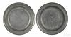 Two Connecticut pewter deep dish chargers, ca. 1810, bearing the touch of Samuel Danforth, 13'' dia.