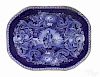 Historical blue Staffordshire Peace and Plenty platter, 19th c., impressed Clews, 13'' x 17''.