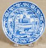 Historical blue Staffordshire Boston State House plate, 19th c., stamped Rogers, 6 1/2'' dia.