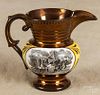 English Staffordshire copper lustre cream pitcher, 19th c.