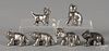 Six nickel-plated miniature animals, 1 1/2'' l.