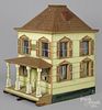 Large doll house, ca. 1900, two stories, with glass panes and shuttered windows, 36'' h., 27'' w.