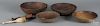 Four turned wood bowls, together with two mallets, largest - 4 1/2'' h., 15'' dia.
