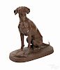 Pair of cast iron hound statues, 20th c., each on a slab base, 36'' h.