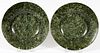 CHINESE CARVED SPINACH JADE PLATES PAIR