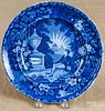 Historical blue Staffordshire Lafayette and Washington's tomb plate, 19th c., 8 1/2'' dia.