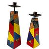 Pair of 1980’s Peter Max Inlaid Marble Candlesticks