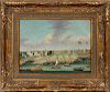 CHINESE CITY SCAPE OIL ON CANVAS CANTON PORT