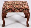 CHIPPENDALE-STYLE UPHOLSTERED & MAHOGANY FOOTSTOOL