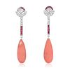 Vintage Coral ,ruby and diamond drop earrings