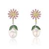 Multi-Gemstone Floral and Baroque Pearl Drop Earrings