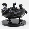 Japanese Bronze Gaggle of Geese Form Vase
