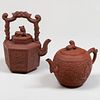Two Chinese Yixing Teapots with Buddhistic Lion Finials 