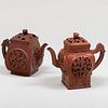 Two Chinese Yixing Teapots with Pierced Decoration  