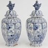 Pair Delft Covered Urns