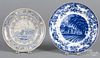 Blue Staffordshire Clyde Scenery maritime plate, 8'' dia., together with a Penn's Treaty plate