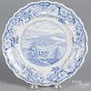 Historical blue Staffordshire plate depicting Picturesque Views, West Point, Hudson River