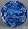 Historical blue Staffordshire plate depicting the Landing of General Lafayette, 10'' dia.
