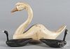 Carved and painted swan decoy, together with two ducks.