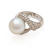 Mabe Pearl (12mm) Diamond & 18k White Gold Ring, 11g Size: 6.5