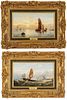 Edwin Hayes (British 1819/20-1904) Oils on Canvas, Ca. 1872, Dutch Smacks on the Scheldt And Near Antwerp, H 6.5" W 10.75"