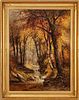 Thomas Bigelow Craig (American, 1849-1924) Oil on Canvas, Ca. 1875, "Falling Leaves", H 48" W 36"