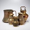 (5) Antique Asian brass and copper vessels
