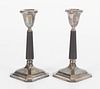 A Pair of Danish Modern Silver and Ebony Candlesticks