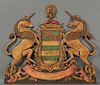 Polychromed Carved Wood Coat of Arms, 20th c., fea