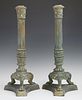 Pair of Patinated Bronze Empire Style Single Candl