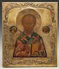 Russian Icon of Saint Nicholas, 19th c., with a gi