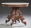 American Carved Walnut Marble Top Center Table, 19