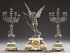 Three Piece Patinated Spelter Champleve and Alabas