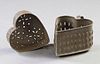 Two Punched Tin Heart Shaped Cheese Molds, 19th c.