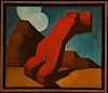 ABSTRACT OIL ON PANEL ATTRIBUTED RUDOLPH HESS (CALIFORNIA 20TH C.)