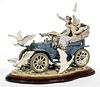SPANISH LLADRO PORCELAIN CAR IN TROUBLE FIGURAL GROUP
