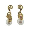 18k Gold Ruby Pearl Snake Drop Earrings