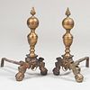 Pair of Renaissance Style Large Brass Andirons