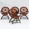 Set of Four Mahogany and Satinwood Inlaid Hall Chairs, Modern