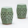Pair of Pierced Celadon Ceramic Garden Seats, Modern