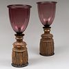 Pair of Gilt Composition and Amethyst Glass Photophores
