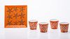 4 Hermes Porcelain Cups and a Square Dish